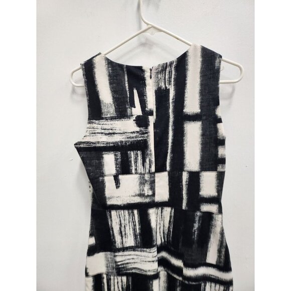 Calvin Klein Womens Pencil Dress 4 Black White Abstract Ponte Bodycon Sleeveless - Picture 6 of 6
